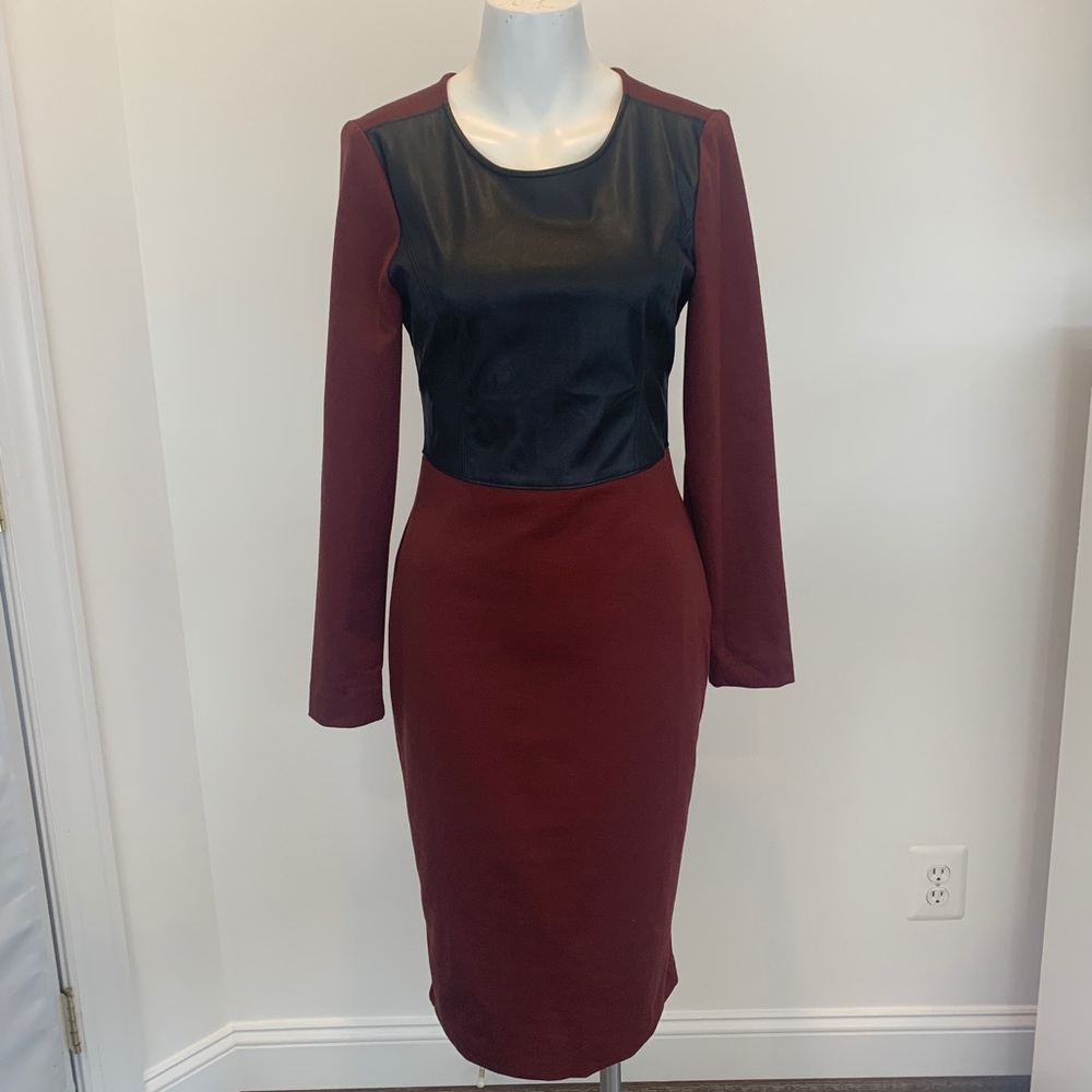 NWT BCBG Max Azria Burgundy Leather Block Dress